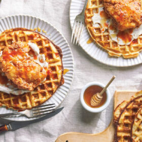 CORN BREAD WAFFLES WITH HOT HONEY-SPICED