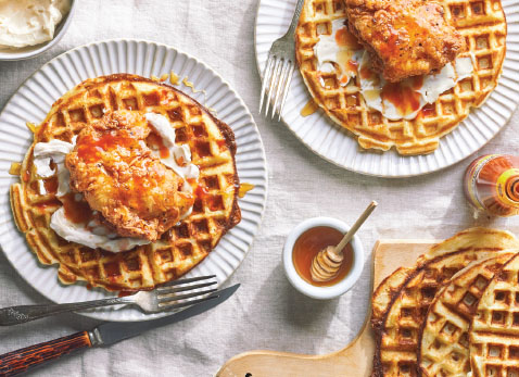 CORN BREAD WAFFLES WITH HOT HONEY-SPICED