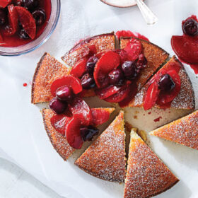 FRENCH YOGURT CAKE WITH APRICOT-CHERRY COMPOTE