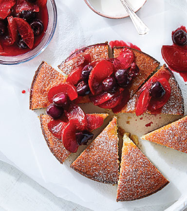 FRENCH YOGURT CAKE WITH APRICOT-CHERRY COMPOTE