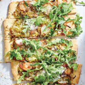 POTATO AND LEEK PIZZA WITH ARUGULA