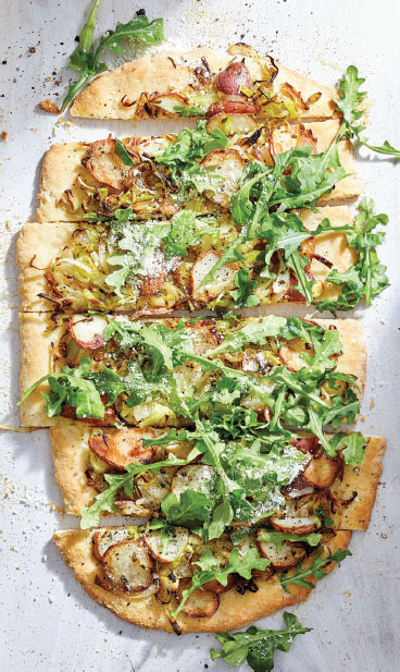 POTATO AND LEEK PIZZA WITH ARUGULA