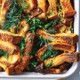 SAUSAGE AND ASPARAGUS FRENCH TOAST BAKE